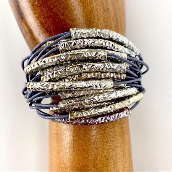 Multi Strand Cord Silver Tone Boho Chic Bracelet - Picture 3 of 8